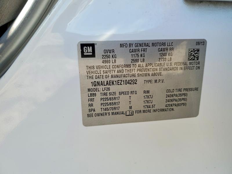 Aukcja sprzedaży 2014 Chevrolet Equinox, vin: 1GNALAEK1EZ104292, numer aukcji: 52058676