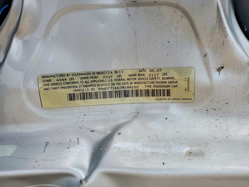 Aukcja sprzedaży 2007 Volkswagen Jetta, vin: 3VWEF71K67M184152, numer aukcji: 54074496