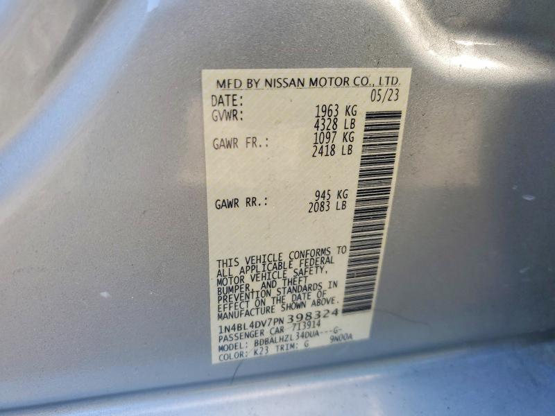 2023 Nissan Altima მანქანა იყიდება აუქციონზე, vin: 1N4BL4DV7PN398324, აუქციონის ნომერი: 53472456