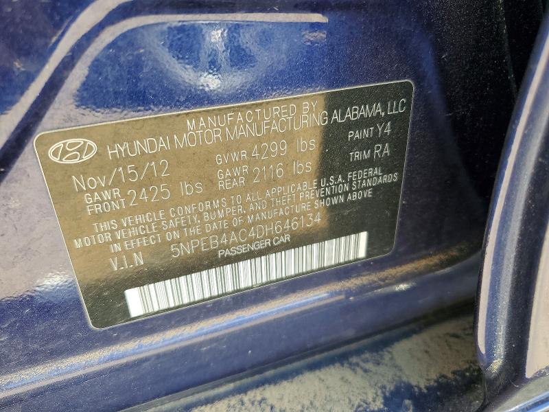 Aukcja sprzedaży 2013 Hyundai Sonata, vin: 5NPEB4AC4DH646134, numer aukcji: 53793546