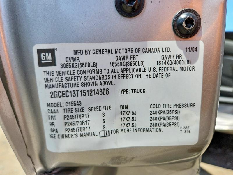 Auction sale of the 2005 Chevrolet Silverado, vin: 2GCEC13T151214306, lot number: 53293836