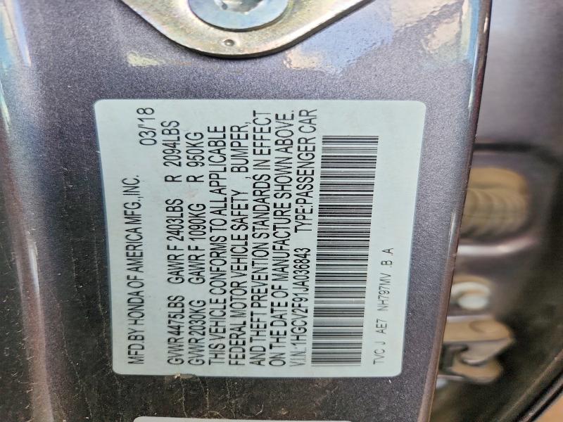 54796676 :رقم المزاد ، 1HGCV2F91JA036843 vin ، 2018 Honda Accord مزاد بيع