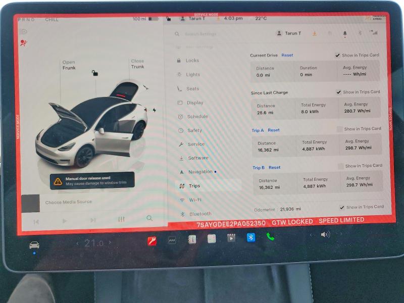 Продажа на аукционе авто 2023 Tesla Model Y, vin: 7SAYGDEE2PA052350, номер лота: 53530346