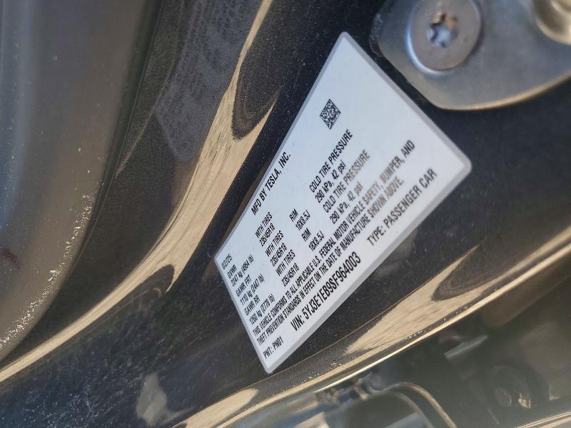55050816 :رقم المزاد ، 5YJ3E1EB9SF964003 vin ، 2025 Tesla Model 3 مزاد بيع