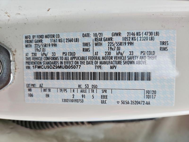 Продажа на аукционе авто 2021 Ford Escape, vin: 1FMCU9DZ9MUB05077, номер лота: 53397506