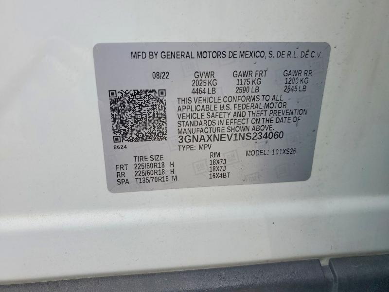Aukcja sprzedaży 2022 Chevrolet Equinox, vin: 3GNAXNEV1NS234060, numer aukcji: 53512856