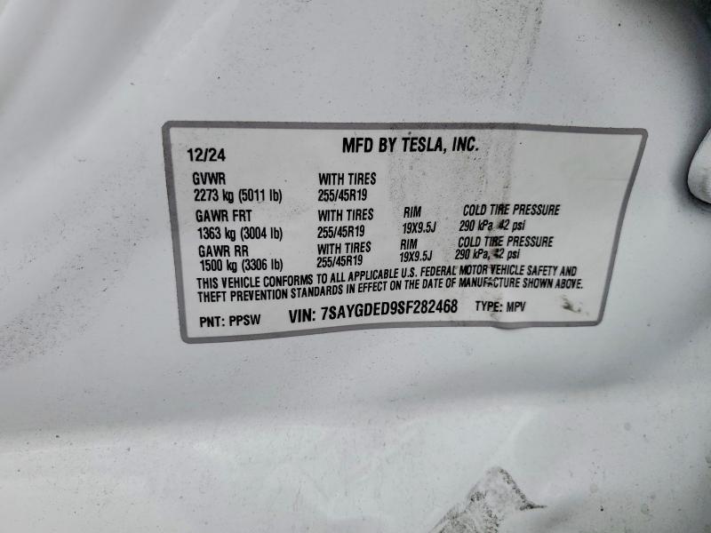 Aukcja sprzedaży 2025 Tesla Model Y, vin: 7SAYGDED9SF282468, numer aukcji: 53284426