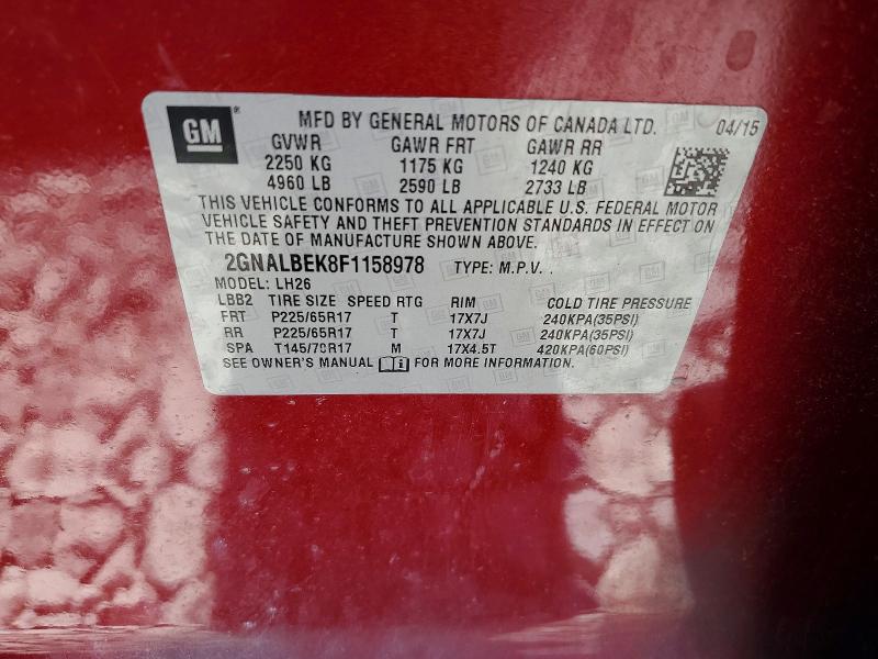 2015 Chevrolet Equinox მანქანა იყიდება აუქციონზე, vin: 2GNALBEK8F1158978, აუქციონის ნომერი: 53717146