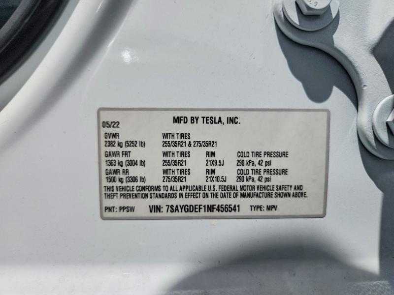 54629046 :رقم المزاد ، 7SAYGDEF1NF456541 vin ، 2022 Tesla Model Y مزاد بيع