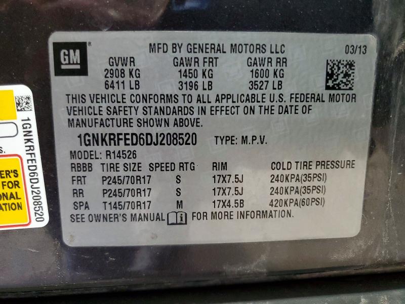 Продаж на аукціоні авто 2013 Chevrolet Traverse, vin: 1GNKRFED6DJ208520, номер лоту: 54167016
