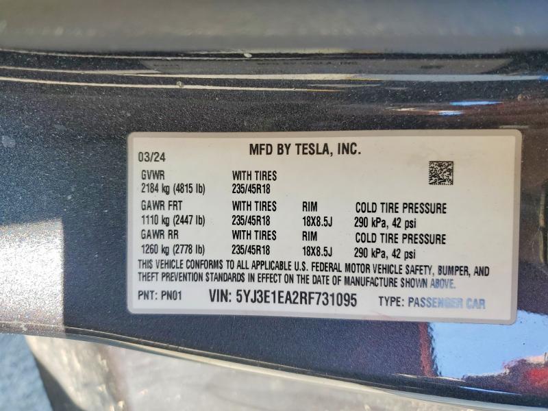 Продажа на аукционе авто 2024 Tesla Model 3, vin: 5YJ3E1EA2RF731095, номер лота: 53631476