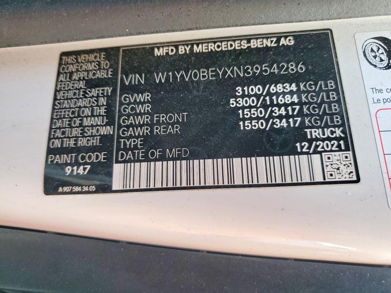 Aukcja sprzedaży 2022 Mercedes Benz Metris, vin: W1YV0BEYXN3954286, numer aukcji: 54782016