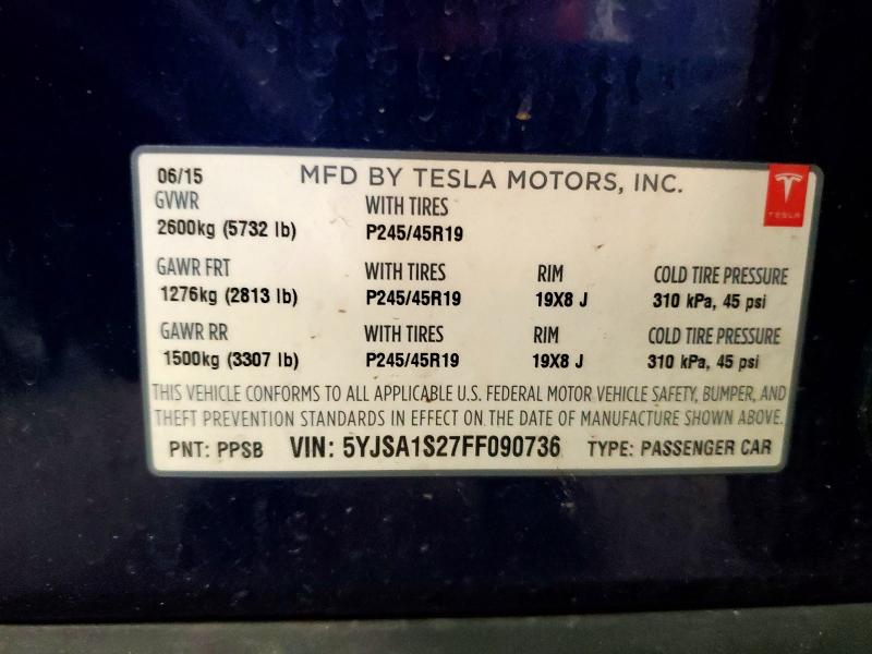 Продажа на аукционе авто 2015 Tesla Model S, vin: 5YJSA1S27FF090736, номер лота: 54631726