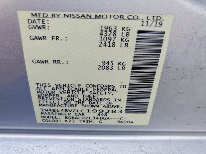 Продаж на аукціоні авто 2020 Nissan Altima, vin: 1N4BL4BV2LC199383, номер лоту: 53074646