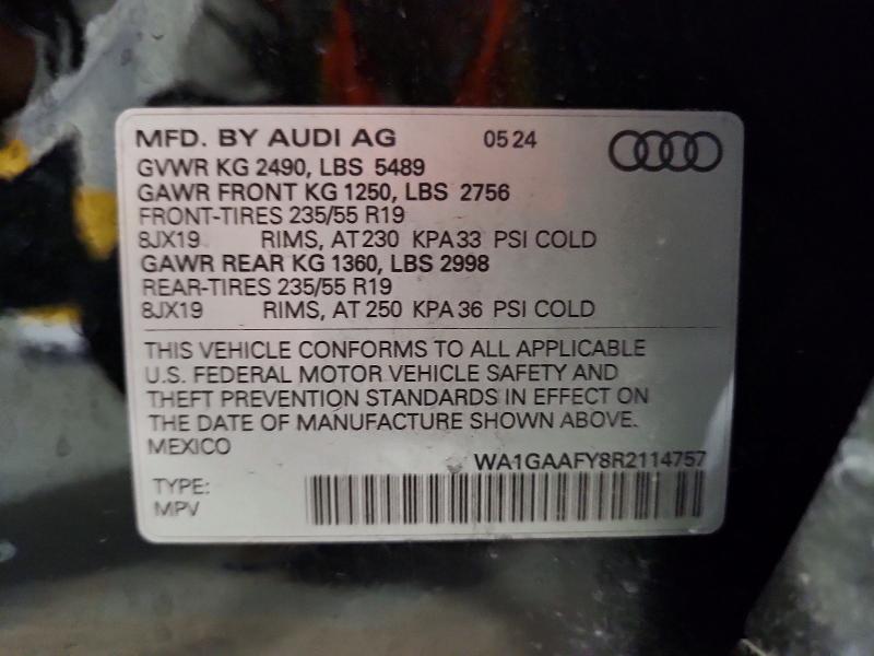 2024 Audi Q5 მანქანა იყიდება აუქციონზე, vin: WA1GAAFY8R2114757, აუქციონის ნომერი: 55412086