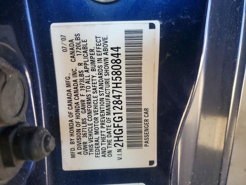 Aukcja sprzedaży 2007 Honda Civic, vin: 2HGFG12847H580844, numer aukcji: 53069956