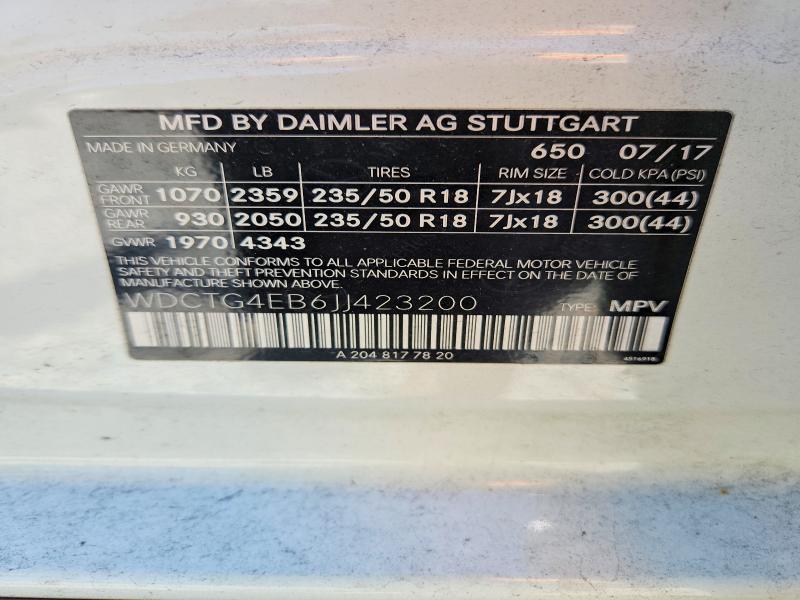 Продаж на аукціоні авто 2018 Mercedes-benz Gla, vin: WDCTG4EB6JJ423200, номер лоту: 53410466