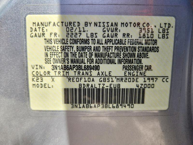 Aukcja sprzedaży 2011 Nissan Sentra, vin: 3N1AB6AP3BL689490, numer aukcji: 53169516