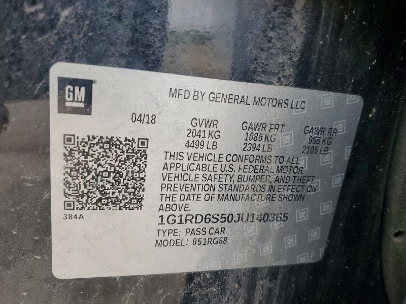 Aukcja sprzedaży 2018 Chevrolet Volt, vin: 1G1RD6S50JU140365, numer aukcji: 53223386