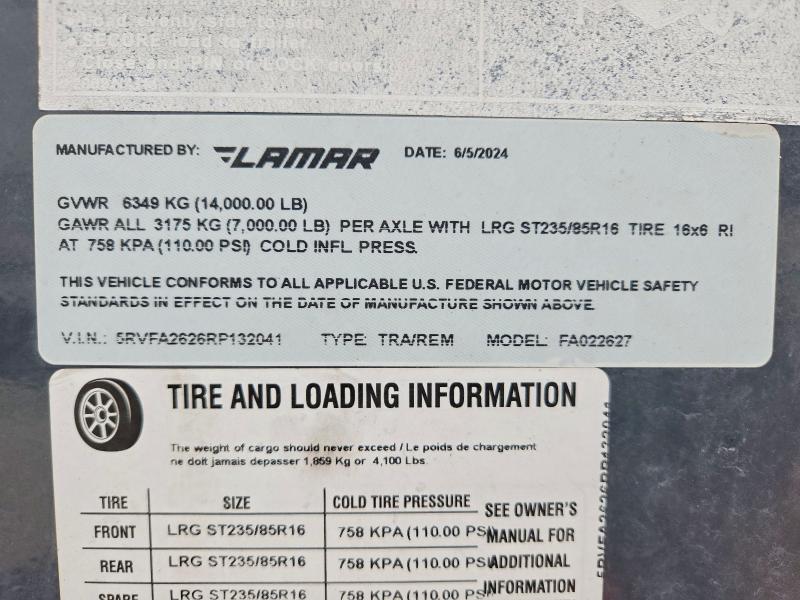 2024 Lamar Trailer მანქანა იყიდება აუქციონზე, vin: 5RVFA2626RP132041, აუქციონის ნომერი: 55069856