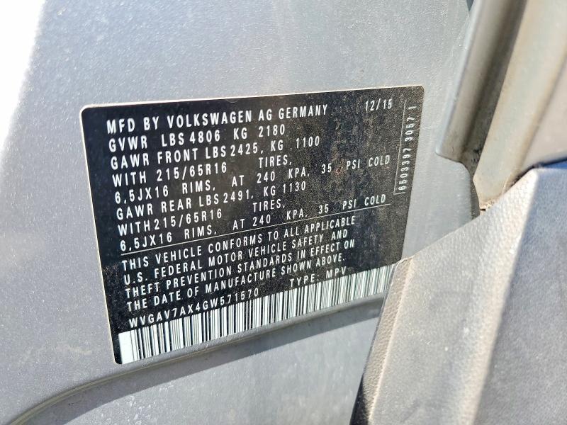 Продажа на аукционе авто 2016 Volkswagen Tiguan, vin: WVGAV7AX4GW571570, номер лота: 53790936