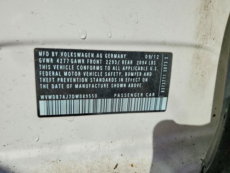 2013 Volkswagen Golf მანქანა იყიდება აუქციონზე, vin: WVWDB7AJ7DW089550, აუქციონის ნომერი: 52736576