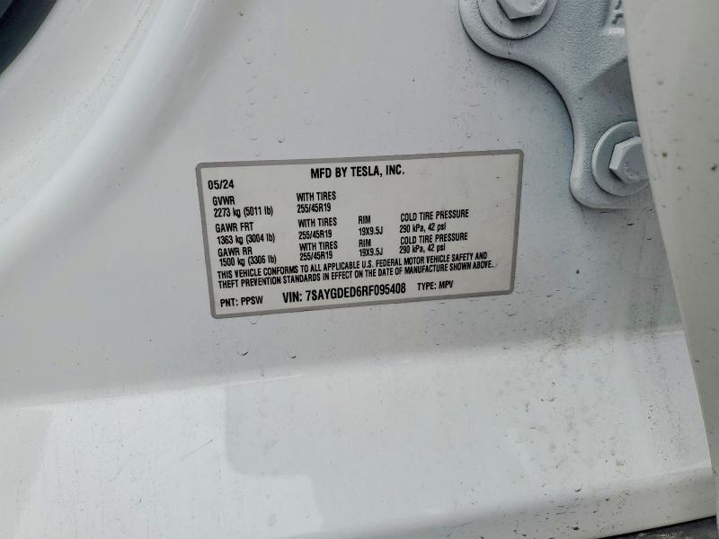 Продажа на аукционе авто 2024 Tesla Model Y, vin: 7SAYGDED6RF095408, номер лота: 52037256