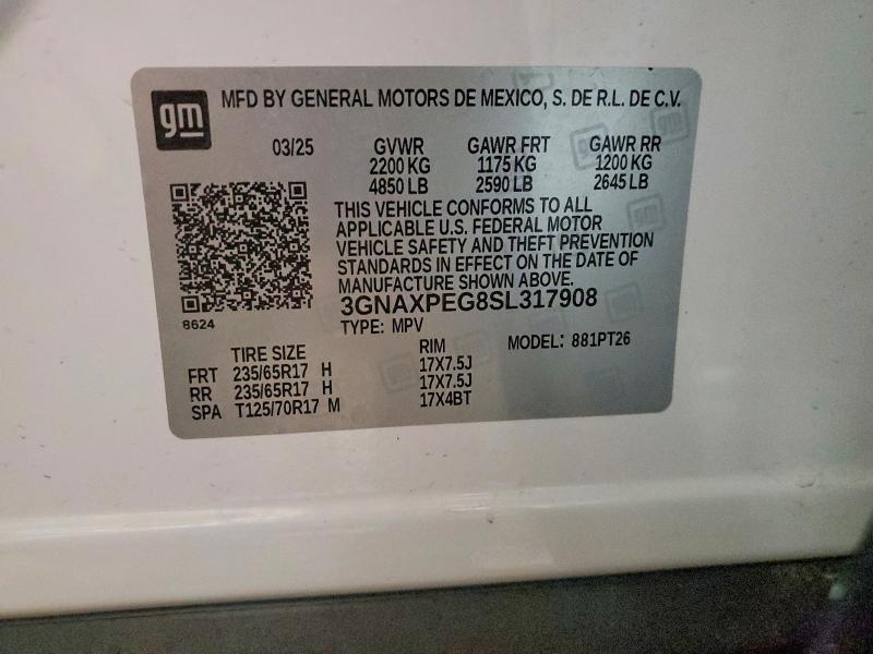 Aukcja sprzedaży 2025 Chevrolet Equinox, vin: 3GNAXPEG8SL317908, numer aukcji: 54669626