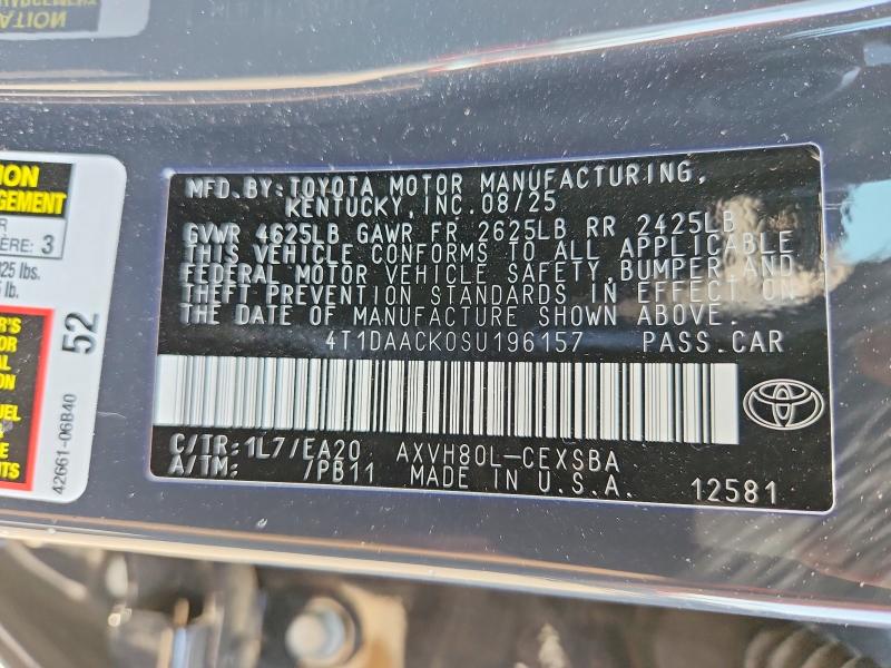 Продажа на аукционе авто 2025 Toyota Camry, vin: 4T1DAACK0SU196157, номер лота: 52904806