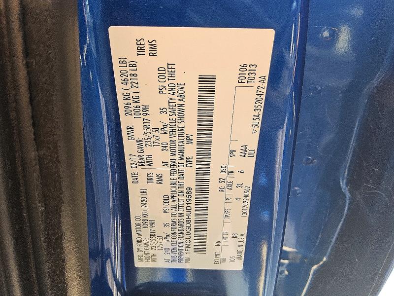 53287776 :رقم المزاد ، 1FMCU0GD8HUD19589 vin ، 2017 Ford Escape مزاد بيع