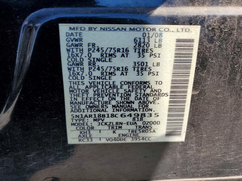 55201396 :رقم المزاد ، 5N1AR18B18C649835 vin ، 2008 Nissan Pathfinder مزاد بيع