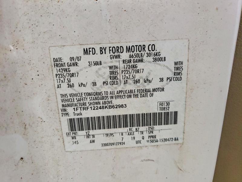 Aukcja sprzedaży 2008 Ford F150, vin: 1FTRF12248KB62983, numer aukcji: 52004936