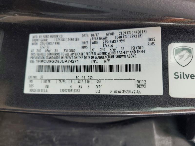 53255516 :رقم المزاد ، 1FMCU9GD8JUA74271 vin ، 2018 Ford Escape مزاد بيع