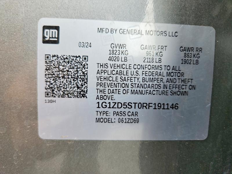 2024 Chevrolet Malibu მანქანა იყიდება აუქციონზე, vin: 1G1ZD5ST0RF191146, აუქციონის ნომერი: 53829766