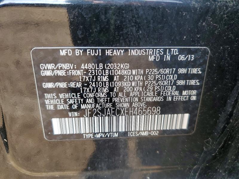 2014 Subaru Forester მანქანა იყიდება აუქციონზე, vin: JF2SJAECXEH465698, აუქციონის ნომერი: 52392316
