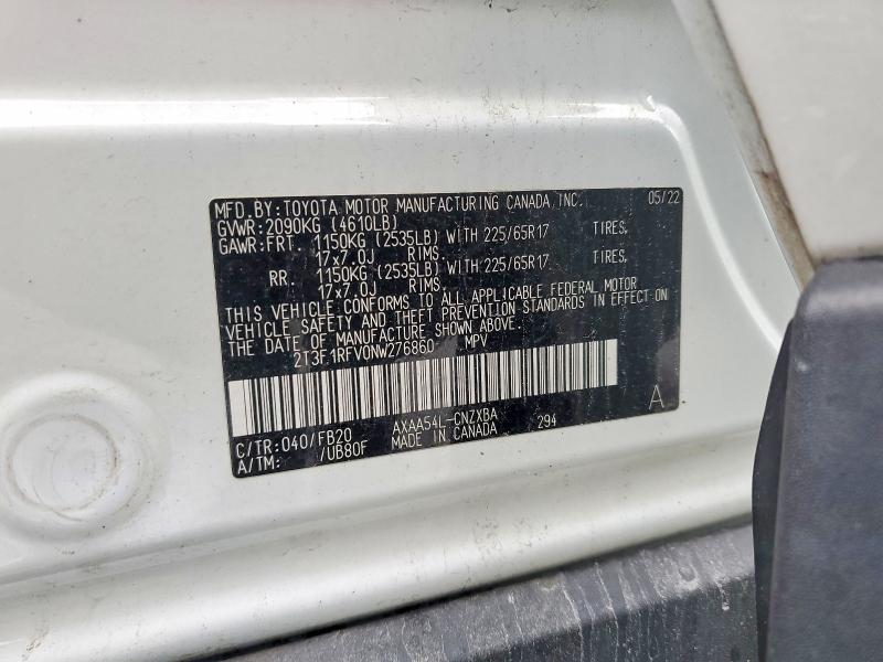 Aukcja sprzedaży 2022 Toyota Rav4, vin: 2T3F1RFV0NW276860, numer aukcji: 52614126