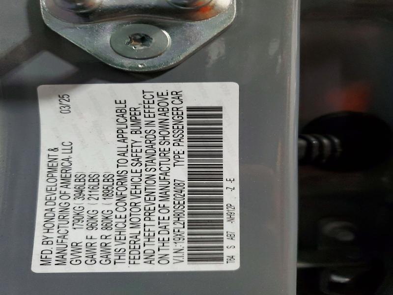 Aukcja sprzedaży 2025 Honda Civic, vin: 19XFL2H80SE024087, numer aukcji: 53800316
