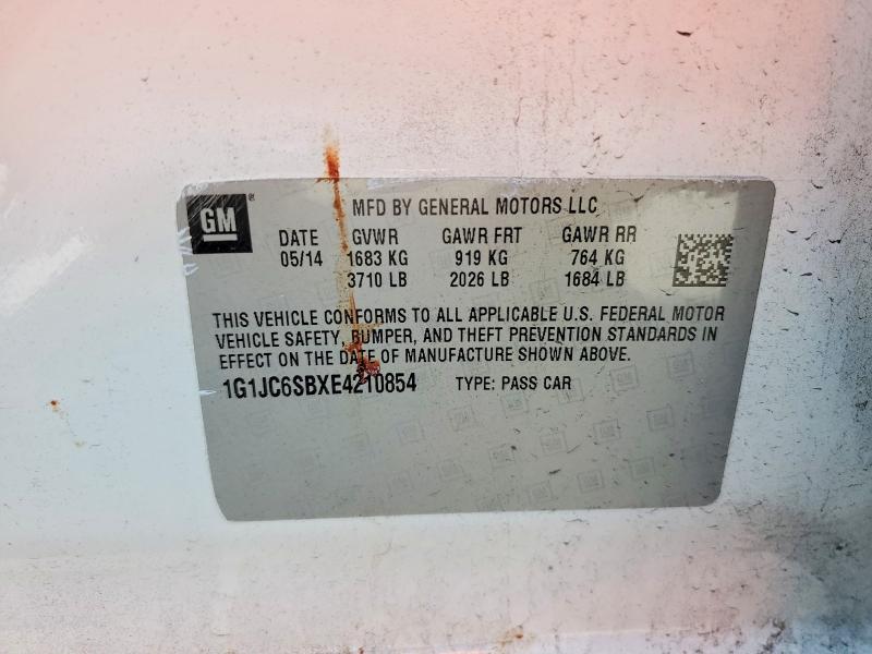 2014 Chevrolet Sonic მანქანა იყიდება აუქციონზე, vin: 1G1JC6SBXE4210854, აუქციონის ნომერი: 54844656