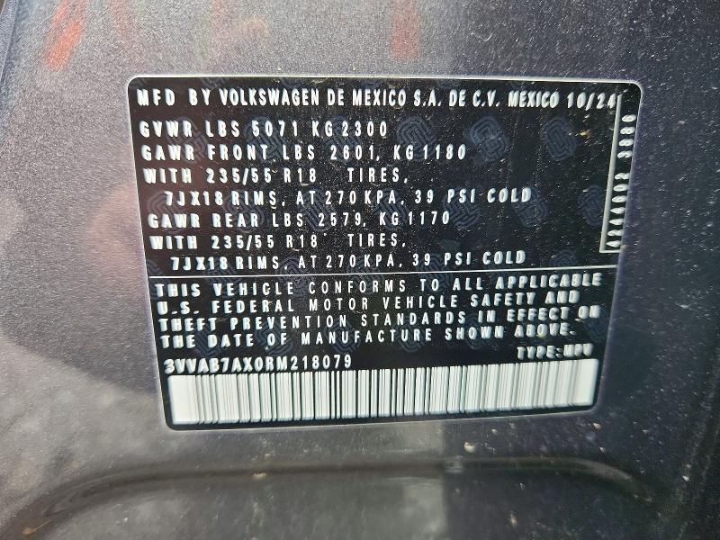 Продажа на аукционе авто 2024 Volkswagen Tiguan, vin: 3VVAB7AX0RM218079, номер лота: 53478776