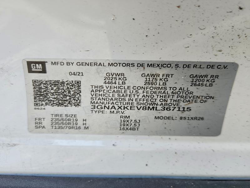 52562136 :رقم المزاد ، 3GNAXKEV8ML367115 vin ، 2021 Chevrolet Equinox مزاد بيع