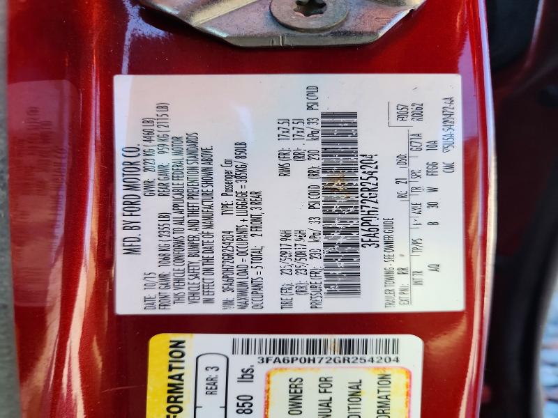 53919516 :رقم المزاد ، 3FA6P0H72GR254204 vin ، 2016 Ford Fusion مزاد بيع