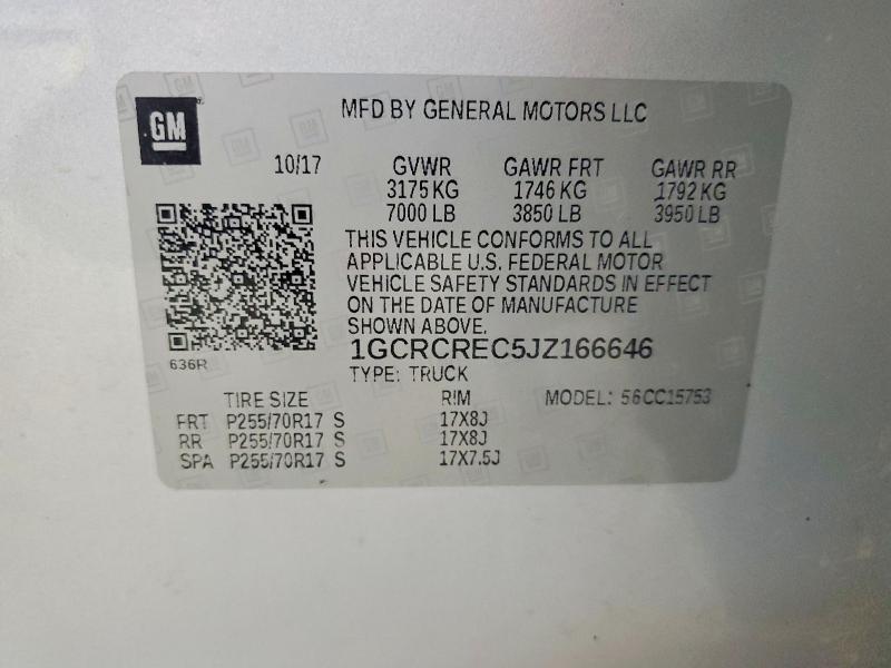 52776476 :رقم المزاد ، 1GCRCREC5JZ166646 vin ، 2018 Chevrolet Silver1500 مزاد بيع