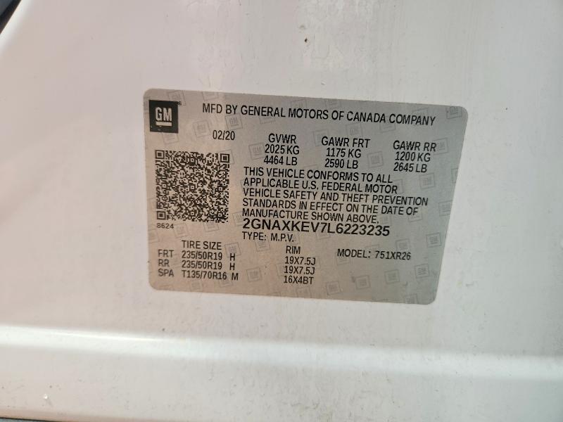Продаж на аукціоні авто 2020 Chevrolet Equinox, vin: 2GNAXKEV7L6223235, номер лоту: 52496006