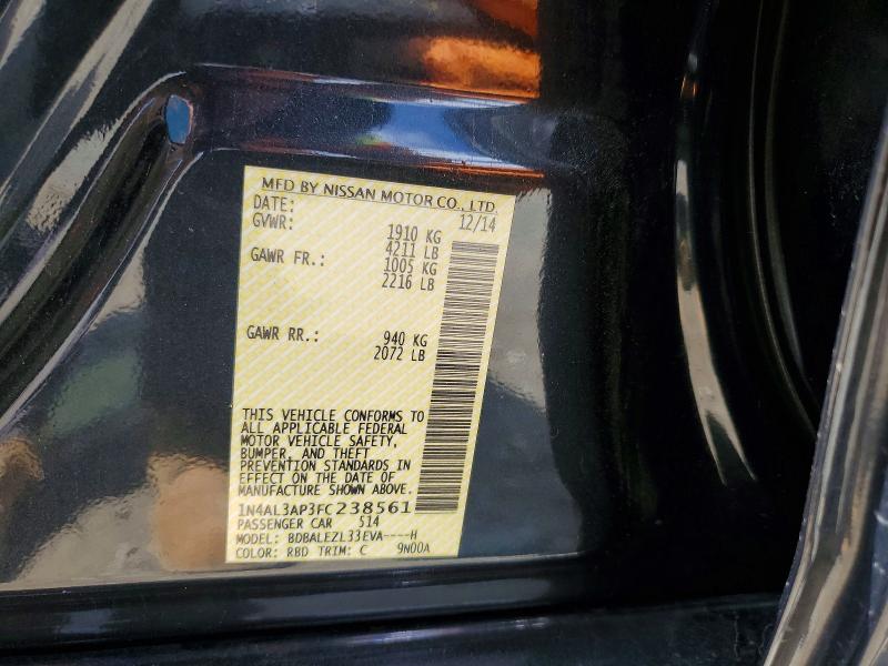 2015 Nissan Altima მანქანა იყიდება აუქციონზე, vin: 1N4AL3AP3FC238561, აუქციონის ნომერი: 55535276