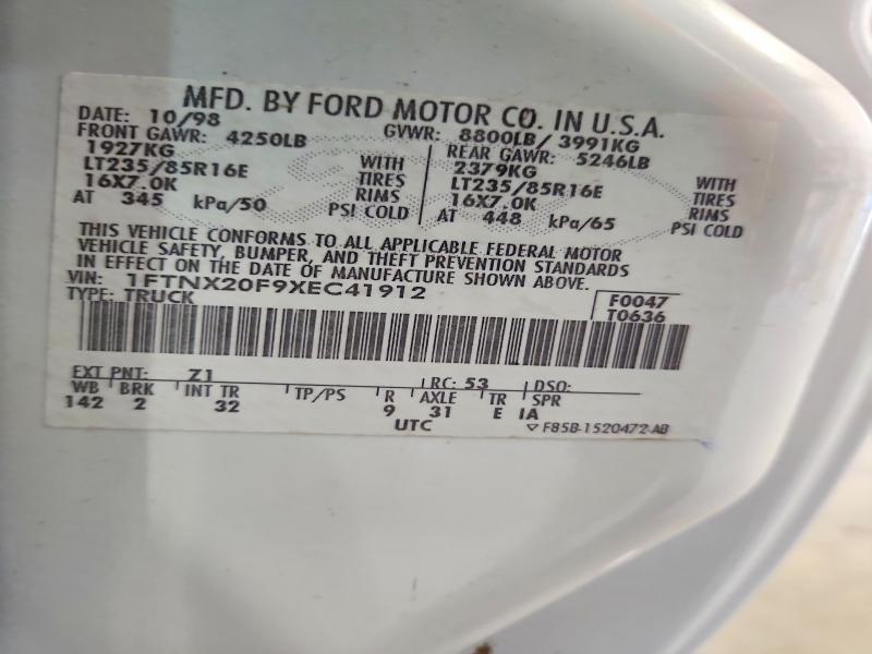 1999 Ford F250 მანქანა იყიდება აუქციონზე, vin: 1FTNX20F9XEC41912, აუქციონის ნომერი: 52439616