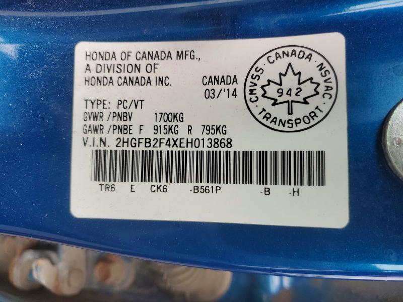 51635476 :رقم المزاد ، 2HGFB2F4XEH013868 vin ، 2014 Honda Civic مزاد بيع