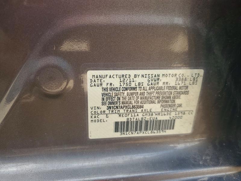 Продажа на аукционе авто 2012 Nissan Versa, vin: 3N1CN7APXCL863594, номер лота: 52754266