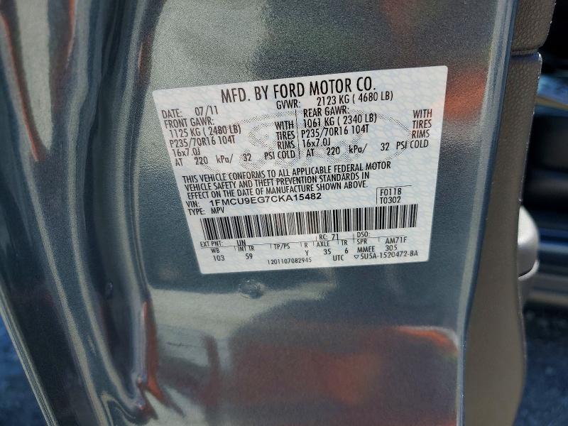 52850036 :رقم المزاد ، 1FMCU9EG7CKA15482 vin ، 2012 Ford Escape مزاد بيع