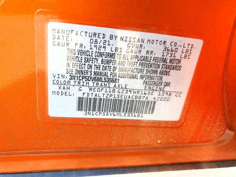 Aukcja sprzedaży 2021 Nissan Kicks, vin: 3N1CP5DV6ML535681, numer aukcji: 54237846