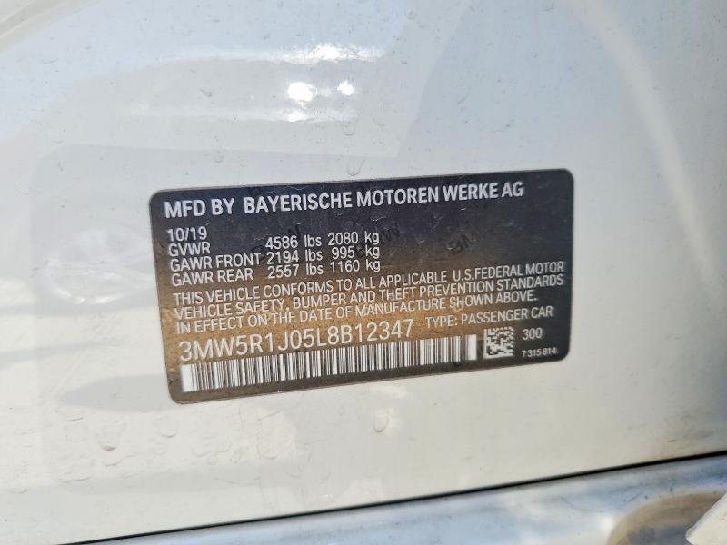 53278226 :رقم المزاد ، 3MW5R1J05L8B12347 vin ، 2020 Bmw 330i مزاد بيع